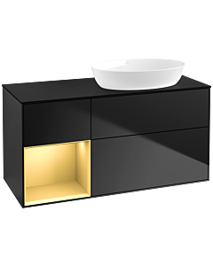 Villeroy und Boch Finion Waschtischunterschrank FA42HFPD 120cm, Abdeckplatte black matt, Regale Gold matt lacquer, Black matt lacquer