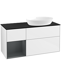 Villeroy und Boch Finion Villeroy und Boch FA42HGGF 120cm, plaque de recouvrement noir mat, étagères laqué mat minuit, laqué blanc brillant