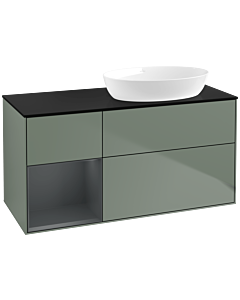 Villeroy und Boch Finion Villeroy und Boch FA42HGGM 120cm, plaque de recouvrement noir mat, étagères laqué mat Midnight, Olive Matt Lacquer
