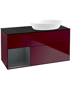 Villeroy und Boch Finion FA42HGHB 120cm, plaque de recouvrement noire mate, étagères laquées mat Midnight, Peony Matt