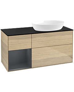 Villeroy und Boch Finion Villeroy und Boch FA42HGPC 120cm, plaque de recouvrement noir mat, étagères laqué mat Midnight, Oak Veneer