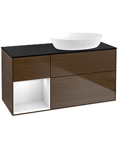 Villeroy und Boch Finion Villeroy und Boch Finion FA42MTGN 120cm, cover plate black matt, shelves white matt lacquer, walnut veneer