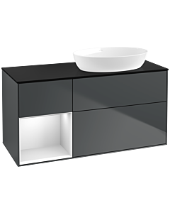 Villeroy und Boch Finion Waschtischunterschrank FA42MTHG 120cm, Abdeckplatte black matt, Regale White matt lacquer, Midnight Blue Matt Lacquer