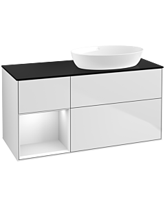 Villeroy und Boch Finion Waschtischunterschrank FA42MTMT 120cm, Abdeckplatte black matt, Regale White matt lacquer, White matt lacquer