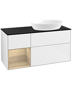 Villeroy und Boch Finion Villeroy und Boch FA42PCGF 120cm, plaque de recouvrement noir mat, étagères Oak Veneer , laqué blanc brillant