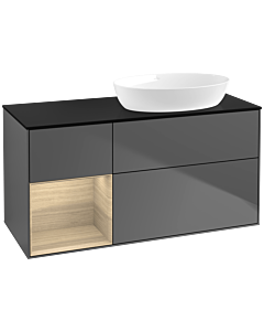 Villeroy und Boch Finion Waschtischunterschrank FA42PCGK 120cm, Abdeckplatte black matt, Regale Oak Veneer, Anthracite matt