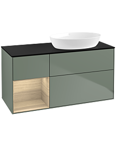 Villeroy und Boch Finion Waschtischunterschrank FA42PCGM 120cm, Abdeckplatte black matt, Regale Oak Veneer, Olive Matt Lacquer
