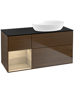 Villeroy und Boch Finion FA42PCGN 120cm, plaque de finition noire mate, étagères Oak Veneer , placage Oak Veneer