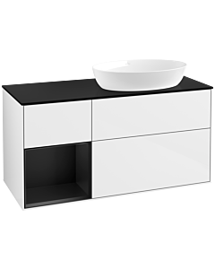 Villeroy und Boch Finion Waschtischunterschrank FA42PDGF 120cm, Abdeckplatte black matt, Regale Black matt lacquer, Glossy white lacquer