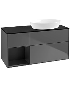 Villeroy und Boch Finion Waschtischunterschrank FA42PDGK 120cm, Abdeckplatte black matt, Regale Black matt lacquer, Anthracite matt