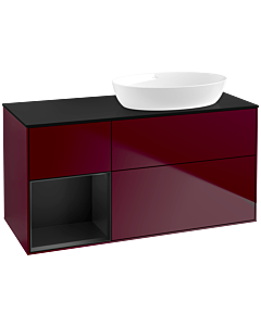 Villeroy und Boch Finion Waschtischunterschrank FA42PDHB 120cm, Abdeckplatte black matt, Regale Black matt lacquer, Peony Matt