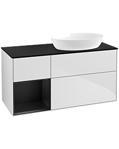 Villeroy und Boch Finion Waschtischunterschrank FA42PDMT 120cm, Abdeckplatte black matt, Regale Black matt lacquer, White matt lacquer