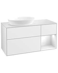 Villeroy und Boch Finion Villeroy und Boch FA51GFGF 120cm, plaque de recouvrement blanc mat, étagères Laque blanche brillante, Laque blanche brillante