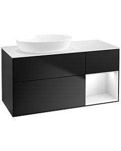 Villeroy und Boch Finion Waschtischunterschrank FA51GFPD 120cm, Abdeckplatte white matt, Regale Glossy white lacquer, Black matt lacquer