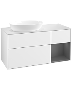 Villeroy und Boch Finion Villeroy und Boch FA51GKGF 120cm, plaque de recouvrement blanc mat, étagères laqué anthracite mat, laqué blanc brillant