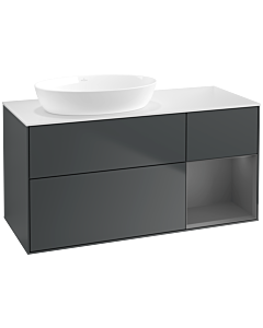 Villeroy und Boch Finion Villeroy und Boch FA51GKHG 120cm, plaque de recouvrement blanc mat, étagères laqué mat anthracite, Midnight Blue Matt Lacquer