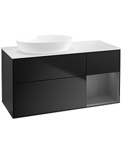 Villeroy und Boch Finion Waschtischunterschrank FA51GKPD 120cm, Abdeckplatte white matt, Regale Anthracite matt lacquer, Black matt lacquer