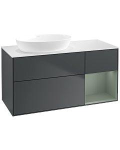 Villeroy und Boch Finion Villeroy und Boch FA51GMHG 120cm, plaque de recouvrement blanc mat, étagères laqué olive mat, Midnight Blue Matt Lacquer