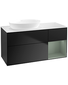 Villeroy und Boch Finion Villeroy und Boch FA51GMPD 120cm, plaque de recouvrement blanc mat, étagères laqué olive mat, laqué noir mat