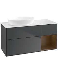 Villeroy und Boch Finion Villeroy und Boch FA51GNHG 120cm, plaque de recouvrement blanc mat, étagères Walnut Veneer , Midnight Blue Matt Lacquer
