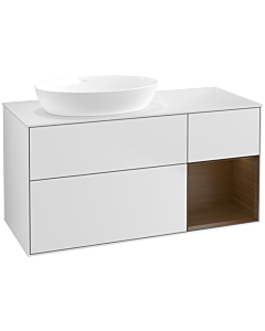 Villeroy und Boch Finion Villeroy und Boch FA51GNMT 120cm, plaque de recouvrement blanc mat, étagères Walnut Veneer , laqué blanc mat