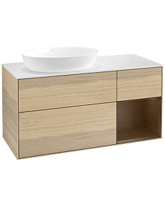 Villeroy und Boch Finion Waschtischunterschrank FA51GNPC 120cm, Abdeckplatte white matt, Regale Walnut Veneer, Oak Veneer
