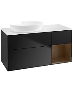 Villeroy und Boch Finion Waschtischunterschrank FA51GNPD 120cm, Abdeckplatte white matt, Regale Walnut Veneer, Black matt lacquer