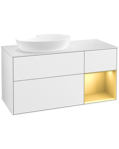 Villeroy und Boch Finion Waschtischunterschrank FA51HFGF 120cm, Abdeckplatte white matt, Regale Gold matt lacquer, Glossy white lacquer