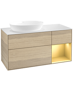 Villeroy und Boch Finion Villeroy und Boch FA51HFPC 120cm, plaque de recouvrement blanc mat, étagères laqué or mat, Oak Veneer