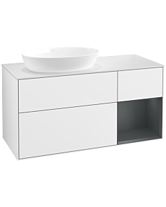 Villeroy und Boch Finion Waschtischunterschrank FA51HGGF 120cm, Abdeckplatte white matt, Regale Midnight matt lacquer, Glossy white lacquer