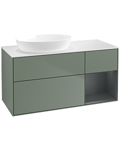 Villeroy und Boch Finion Waschtischunterschrank FA51HGGM 120cm, Abdeckplatte white matt, Regale Midnight matt lacquer, Olive Matt Lacquer
