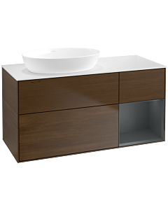 Villeroy und Boch Finion Villeroy und Boch FA51HGGN 120cm, plaque de recouvrement blanc mat, étagères laqué mat Midnight, placage noyer