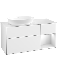 Villeroy und Boch Finion Villeroy und Boch FA51MTGF 120cm, plaque de recouvrement blanc mat, étagères laqué blanc mat, laqué blanc brillant