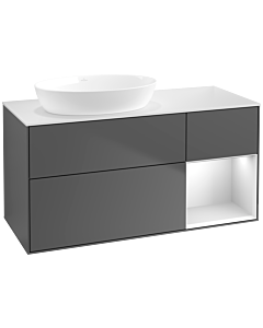 Villeroy und Boch Finion Villeroy und Boch FA51MTGK 120cm, plaque de recouvrement blanc mat, étagères laqué blanc mat, anthracite mat