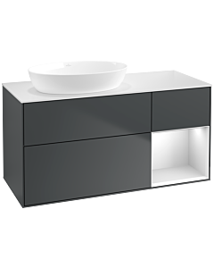 Villeroy und Boch Finion Villeroy und Boch FA51MTHG 120cm, plaque de recouvrement blanc mat, étagères laqué blanc mat, Midnight Blue Matt Lacquer