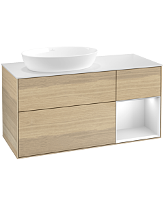 Villeroy und Boch Finion Waschtischunterschrank FA51MTPC 120cm, Abdeckplatte white matt, Regale White matt lacquer, Oak Veneer