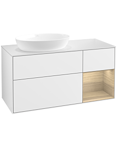 Villeroy und Boch Finion Villeroy und Boch FA51PCGF 120cm, plaque de recouvrement blanc mat, étagères Oak Veneer , laqué blanc brillant