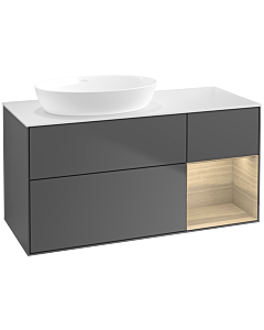 Villeroy und Boch Finion Waschtischunterschrank FA51PCGK 120cm, Abdeckplatte white matt, Regale Oak Veneer, Anthracite matt