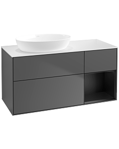 Villeroy und Boch Finion Waschtischunterschrank FA51PDGK 120cm, Abdeckplatte white matt, Regale Black matt lacquer, Anthracite matt