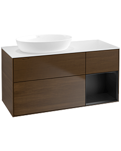 Villeroy und Boch Finion Villeroy und Boch FA51PDGN 120cm, plaque de recouvrement blanc mat, étagères laqué noir mat, placage noyer