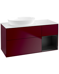 Villeroy und Boch Finion Villeroy und Boch FA51PDHB 120cm, plaque de recouvrement blanc mat, étagères laqué noir mat, Peony Matt