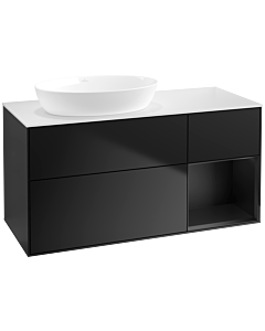 Villeroy und Boch Finion Villeroy und Boch FA51PDPD 120cm, plaque de recouvrement blanc mat, étagères laqué noir mat, laqué noir mat