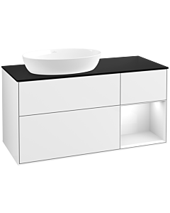 Villeroy und Boch Finion Villeroy und Boch FA52GFGF 120cm, plaque de recouvrement noir mat, étagères Laque blanche brillante, Laque blanche brillante