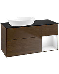 Villeroy und Boch Finion Villeroy und Boch Finion FA52GFGN 120cm, cover plate black matt, shelves Glossy white lacquer, walnut veneer