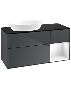 Villeroy und Boch Finion Villeroy und Boch FA52GFHG 120cm, plaque de recouvrement noir mat, étagères Laque blanc brillant, Midnight Blue Matt Lacquer