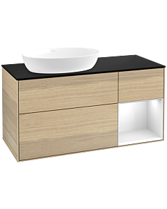 Villeroy und Boch Finion Waschtischunterschrank FA52GFPC 120cm, Abdeckplatte black matt, Regale Glossy white lacquer, Oak Veneer
