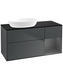 Villeroy und Boch Finion Villeroy und Boch FA52GKHG 120cm, plaque de recouvrement noir mat, étagères laqué anthracite mat, Midnight Blue Matt Lacquer