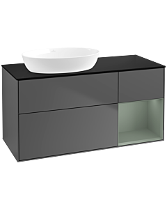 Villeroy und Boch Finion Waschtischunterschrank FA52GMGK 120cm, Abdeckplatte black matt, Regale Olive matt lacquer, Anthracite matt