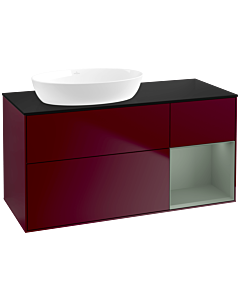 Villeroy und Boch Finion Villeroy und Boch FA52GMHB 120cm, plaque de recouvrement noir mat, étagères laqué olive mat, Peony Matt