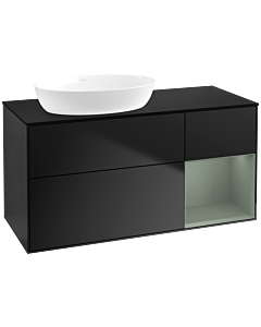 Villeroy und Boch Finion Waschtischunterschrank FA52GMPD 120cm, Abdeckplatte black matt, Regale Olive matt lacquer, Black matt lacquer